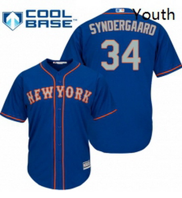 Youth Majestic New York Mets 34 Noah Syndergaard Authentic Royal Blue Alternate Road Cool Base MLB J