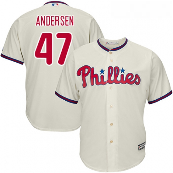 Youth Majestic Philadelphia Phillies 47 Larry Andersen Authentic Cream Alternate Cool Base MLB Jerse