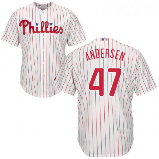 Youth Majestic Philadelphia Phillies 47 Larry Andersen Replica WhiteRed Strip Home Cool Base MLB Jer