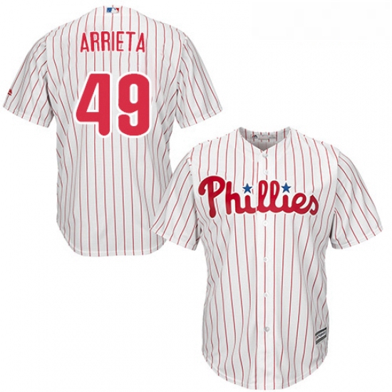 Youth Majestic Philadelphia Phillies 49 Jake Arrieta Authentic WhiteRed Strip Home Cool Base MLB Jer