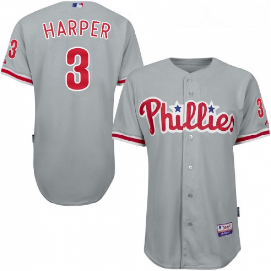 Youth Philadelphia Phillies 3 Bryce Harper Grey Cool Base Stitched MLB Jersey