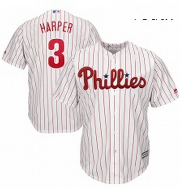 Youth Philadelphia Phillies 3 Bryce Harper Majestic WhiteRed Strip Home Official Cool Base Player Je