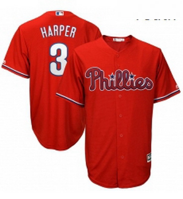 Youth Philadelphia Phillies 3 Bryce Harper RED Majestic Scarlet Cool Base Replica Player Jersey