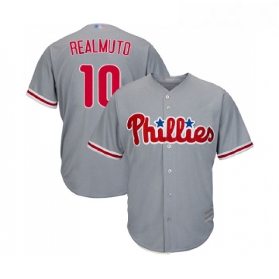 Youth Philadelphia Phillies 10 J T Realmuto Replica Grey Road Cool Base Baseball Jersey