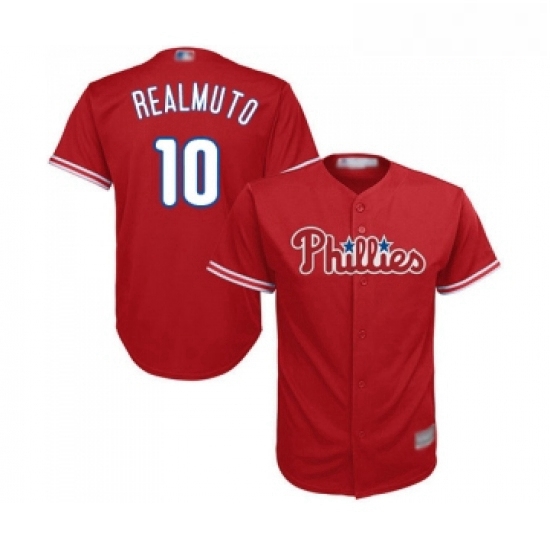 Youth Philadelphia Phillies 10 J T Realmuto Replica Red Alternate Cool Base Baseball Jersey