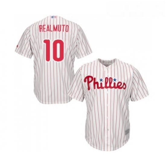 Youth Philadelphia Phillies 10 J T Realmuto Replica White Red Strip Home Cool Base Baseball Jersey