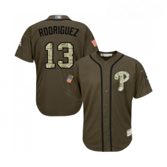 Youth Philadelphia Phillies 13 Sean Rodriguez Authentic Green Salute to Service Baseball Jersey