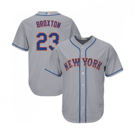 Youth New York Mets 23 Keon Broxton Authentic Grey Road Cool Base Baseball Jersey