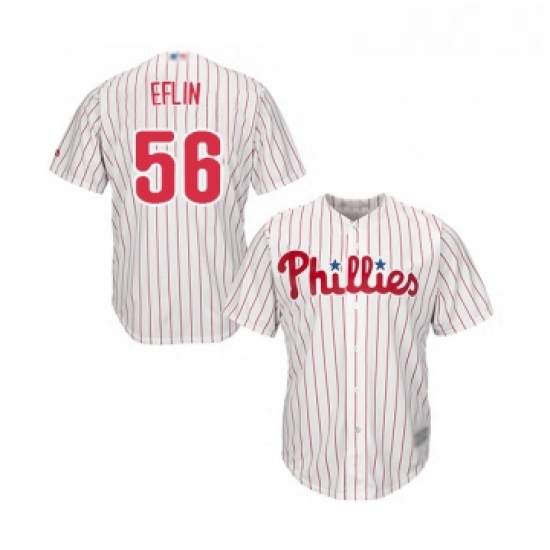 Youth Philadelphia Phillies 56 Zach Eflin Replica White Red Strip Home Cool Base Baseball Jersey