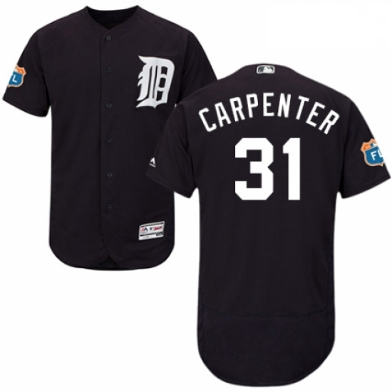 Mens Majestic Detroit Tigers 31 Ryan Carpenter Navy Blue Alternate Flex Base Authentic Collection ML