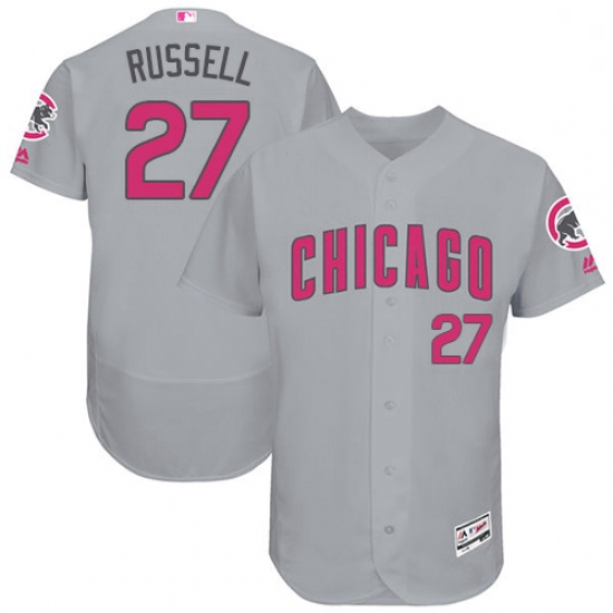 Mens Majestic Chicago Cubs 27 Addison Russell Grey Mothers Day Flexbase Authentic Collection MLB Jer