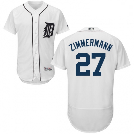 Mens Majestic Detroit Tigers 27 Jordan Zimmermann White Home Flex Base Authentic Collection MLB Jers