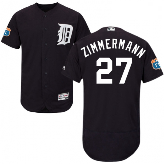 Mens Majestic Detroit Tigers 27 Jordan Zimmermann Navy Blue Alternate Flex Base Collection 2018 Worl