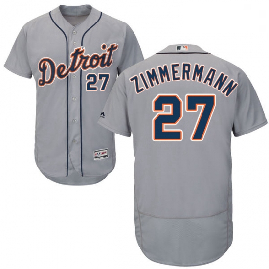 Mens Majestic Detroit Tigers 27 Jordan Zimmermann Grey Road Flex Base Authentic Collection MLB Jerse