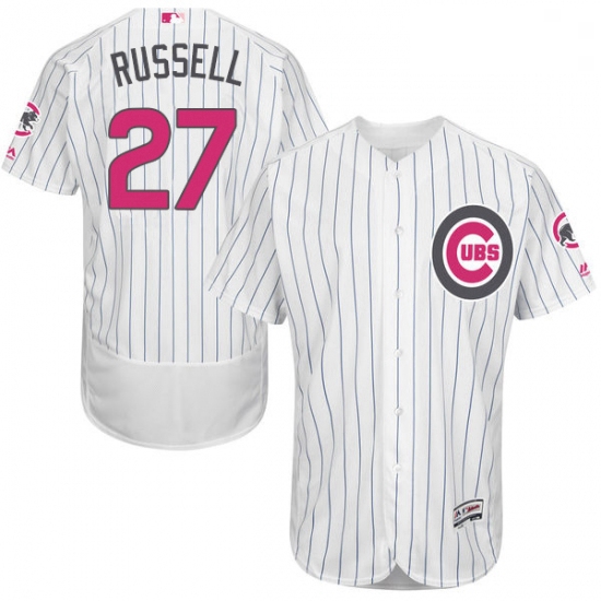 Mens Majestic Chicago Cubs 27 Addison Russell Authentic White 2016 Mothers Day Fashion Flex Base MLB