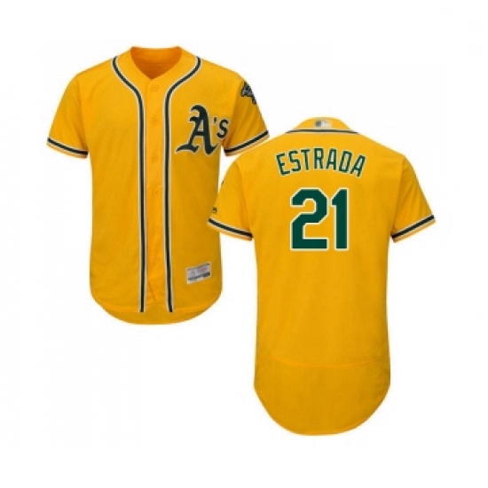 Mens Oakland Athletics 21 Marco Estrada Gold Alternate Flex Base Authentic Collection Baseball Jerse