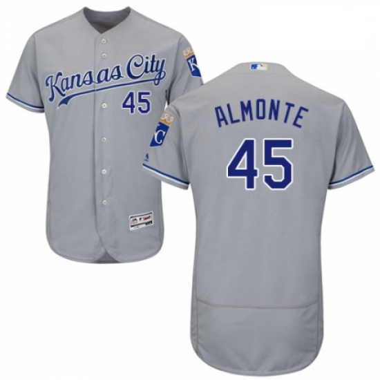 Mens Majestic Kansas City Royals 45 Abraham Almonte Grey Road Flex Base Authentic Collection MLB Jer