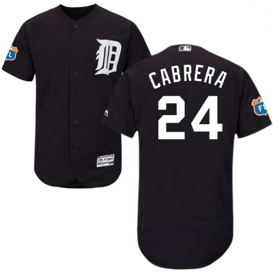 Mens Majestic Detroit Tigers 24 Miguel Cabrera Navy Blue Alternate Flex Base Authentic Collection ML