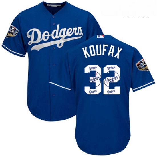 Mens Majestic Los Angeles Dodgers 32 Sandy Koufax Authentic Royal Blue Team Logo Fashion Cool Base 2