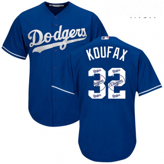 Mens Majestic Los Angeles Dodgers 32 Sandy Koufax Authentic Royal Blue Team Logo Fashion Cool Base M