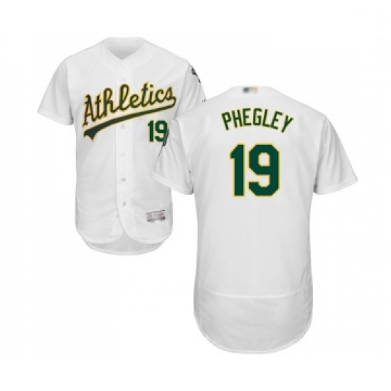 Mens Oakland Athletics 19 Josh Phegley White Home Flex Base Authentic Collection Baseball Jersey