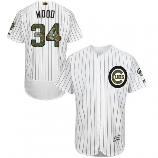 Mens Majestic Chicago Cubs 34 Kerry Wood Authentic White 2016 Memorial Day Fashion Flex Base MLB Jer