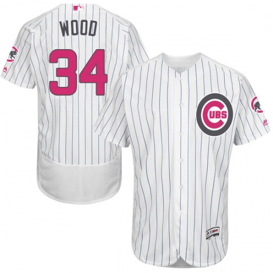 Mens Majestic Chicago Cubs 34 Kerry Wood Authentic White 2016 Mothers Day Fashion Flex Base MLB Jers