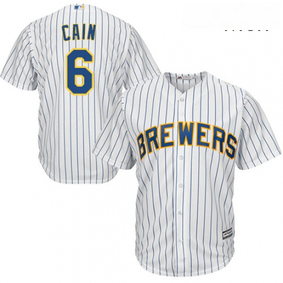 Mens Majestic Milwaukee Brewers 6 Lorenzo Cain Replica White Home Cool Base MLB Jersey