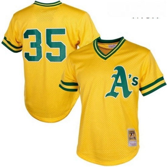 Mens Mitchell and Ness Oakland Athletics 35 Rickey Henderson Authentic Gold 1984 Throwback MLB Jerse