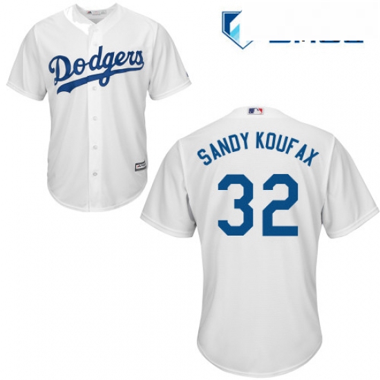 Mens Majestic Los Angeles Dodgers 32 Sandy Koufax Replica White Home Cool Base MLB Jersey