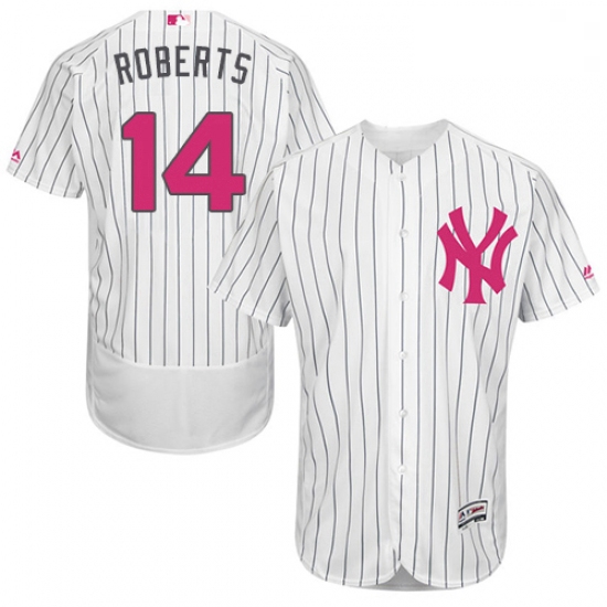 Mens Majestic New York Yankees 14 Brian Roberts Authentic White 2016 Mothers Day Fashion Flex Base M