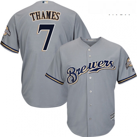 Mens Majestic Milwaukee Brewers 7 Eric Thames Replica Grey Road Cool Base MLB Jersey