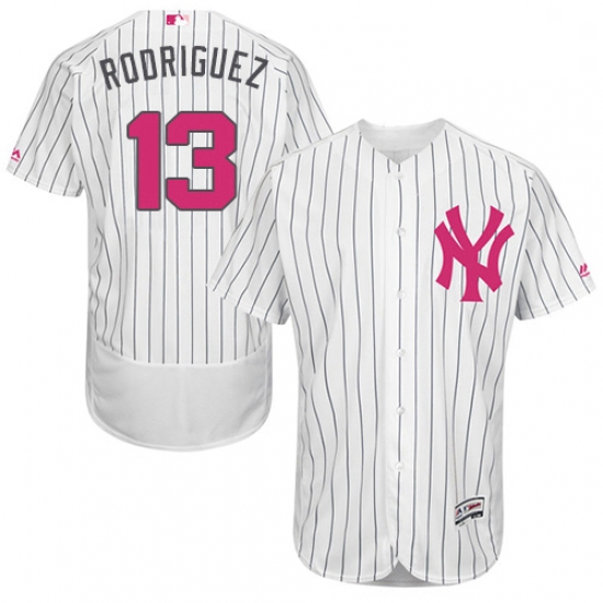 Mens Majestic New York Yankees 13 Alex Rodriguez Authentic White 2016 Mothers Day Fashion Flex Base 