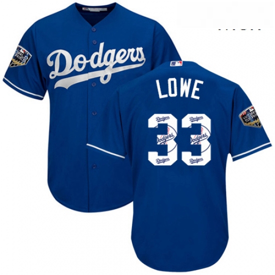 Mens Majestic Los Angeles Dodgers 33 Mark Lowe Authentic Royal Blue Team Logo Fashion Cool Base 2018