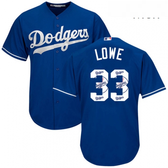 Mens Majestic Los Angeles Dodgers 33 Mark Lowe Authentic Royal Blue Team Logo Fashion Cool Base MLB 