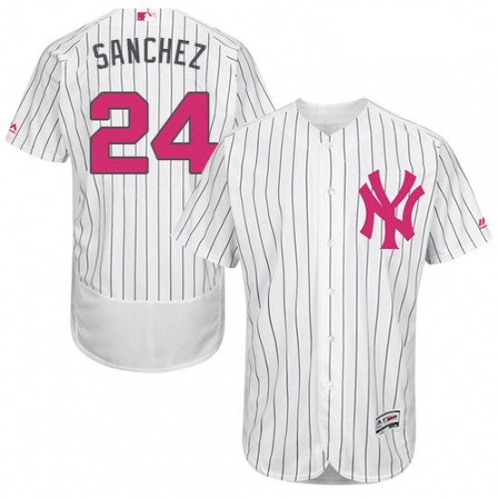 Mens Majestic New York Yankees 24 Gary Sanchez Authentic White 2016 Mothers Day Fashion Flex Base ML