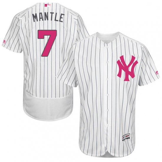 Mens Majestic New York Yankees 7 Mickey Mantle Authentic White 2016 Mothers Day Fashion Flex Base ML