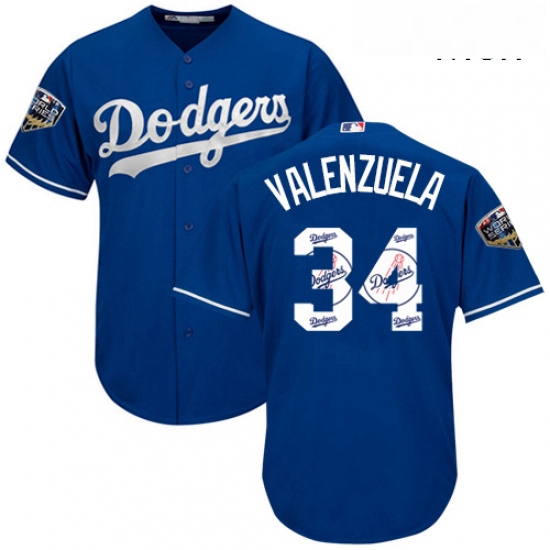 Mens Majestic Los Angeles Dodgers 34 Fernando Valenzuela Authentic Royal Blue Team Logo Fashion Cool