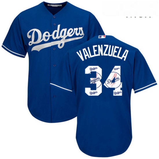 Mens Majestic Los Angeles Dodgers 34 Fernando Valenzuela Authentic Royal Blue Team Logo Fashion Cool