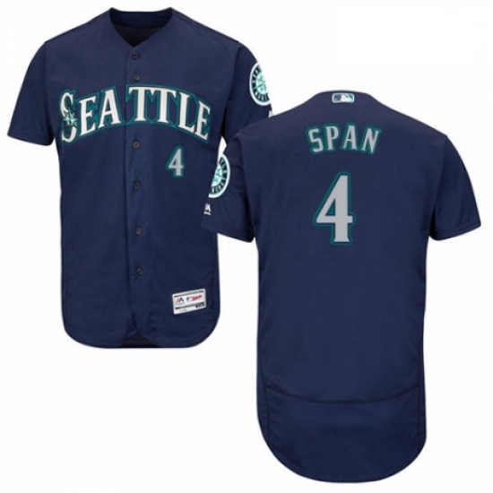 Mens Majestic Seattle Mariners 4 Denard Span Navy Blue Alternate Flex Base Authentic Collection MLB 