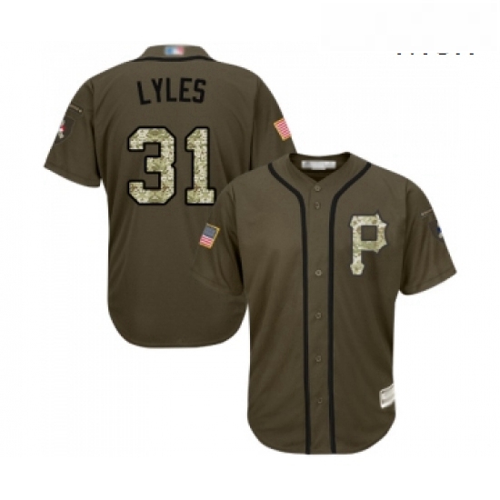 Mens Pittsburgh Pirates 31 Jordan Lyles Authentic Green Salute to Service Baseball Jersey