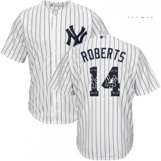 Mens Majestic New York Yankees 14 Brian Roberts Authentic White Team Logo Fashion MLB Jersey