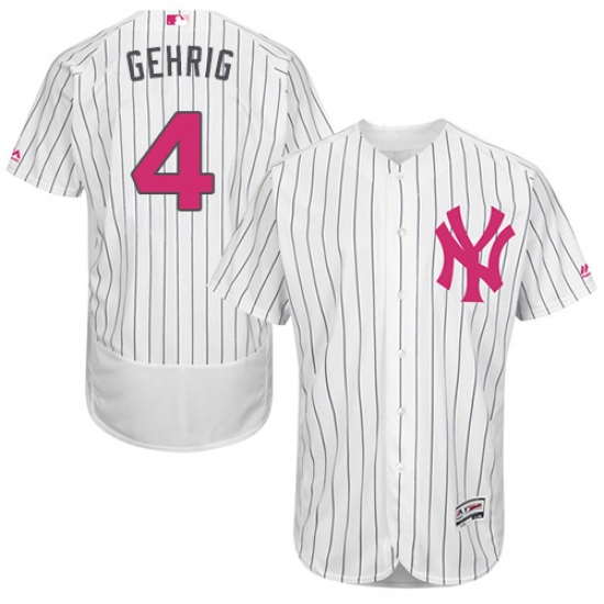 Mens Majestic New York Yankees 4 Lou Gehrig Authentic White 2016 Mothers Day Fashion Flex Base MLB J