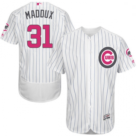 Mens Majestic Chicago Cubs 31 Greg Maddux Authentic White 2016 Mothers Day Fashion Flex Base MLB Jer