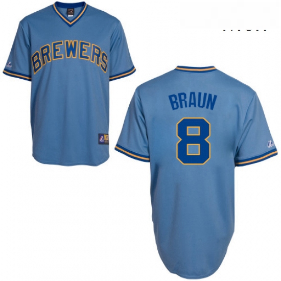 Mens Majestic Milwaukee Brewers 8 Ryan Braun Authentic Light Blue Cooperstown MLB Jersey