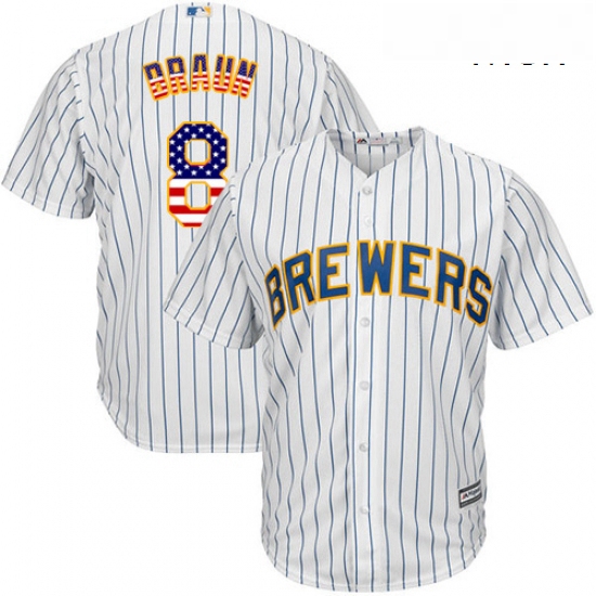 Mens Majestic Milwaukee Brewers 8 Ryan Braun Authentic White USA Flag Fashion MLB Jersey