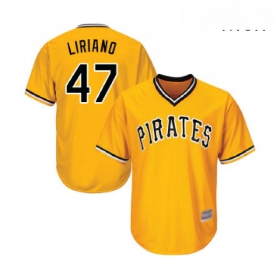 Mens Pittsburgh Pirates 47 Francisco Liriano Replica Gold Alternate Cool Base Baseball Jersey