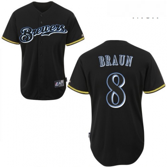 Mens Majestic Milwaukee Brewers 8 Ryan Braun Replica Black Fashion MLB Jersey