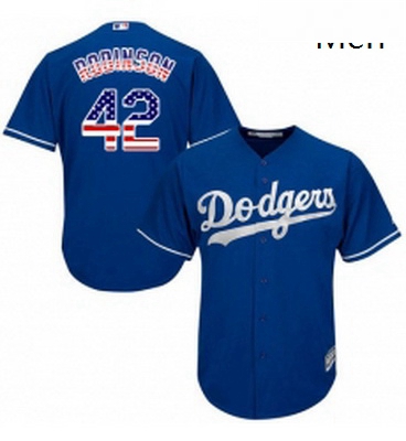 Mens Majestic Los Angeles Dodgers 42 Jackie Robinson Authentic Royal Blue USA Flag Fashion Cool Base