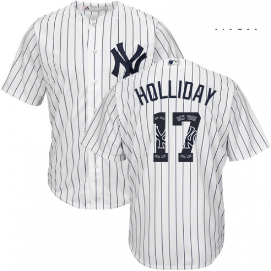 Mens Majestic New York Yankees 17 Matt Holliday Authentic White Team Logo Fashion MLB Jersey